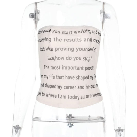 Mesh letter print contrast tube top | Festival Outfits Women