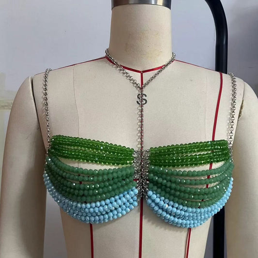 Metal chain beaded halter cami top | Festival Outfits Women
