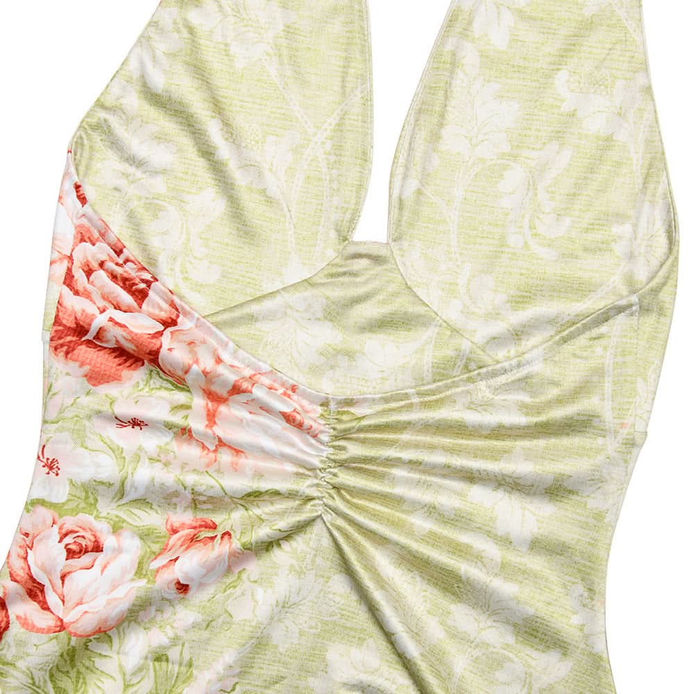 Slit ruffle flower print halter ruched mini dress | Festival Outfits Women