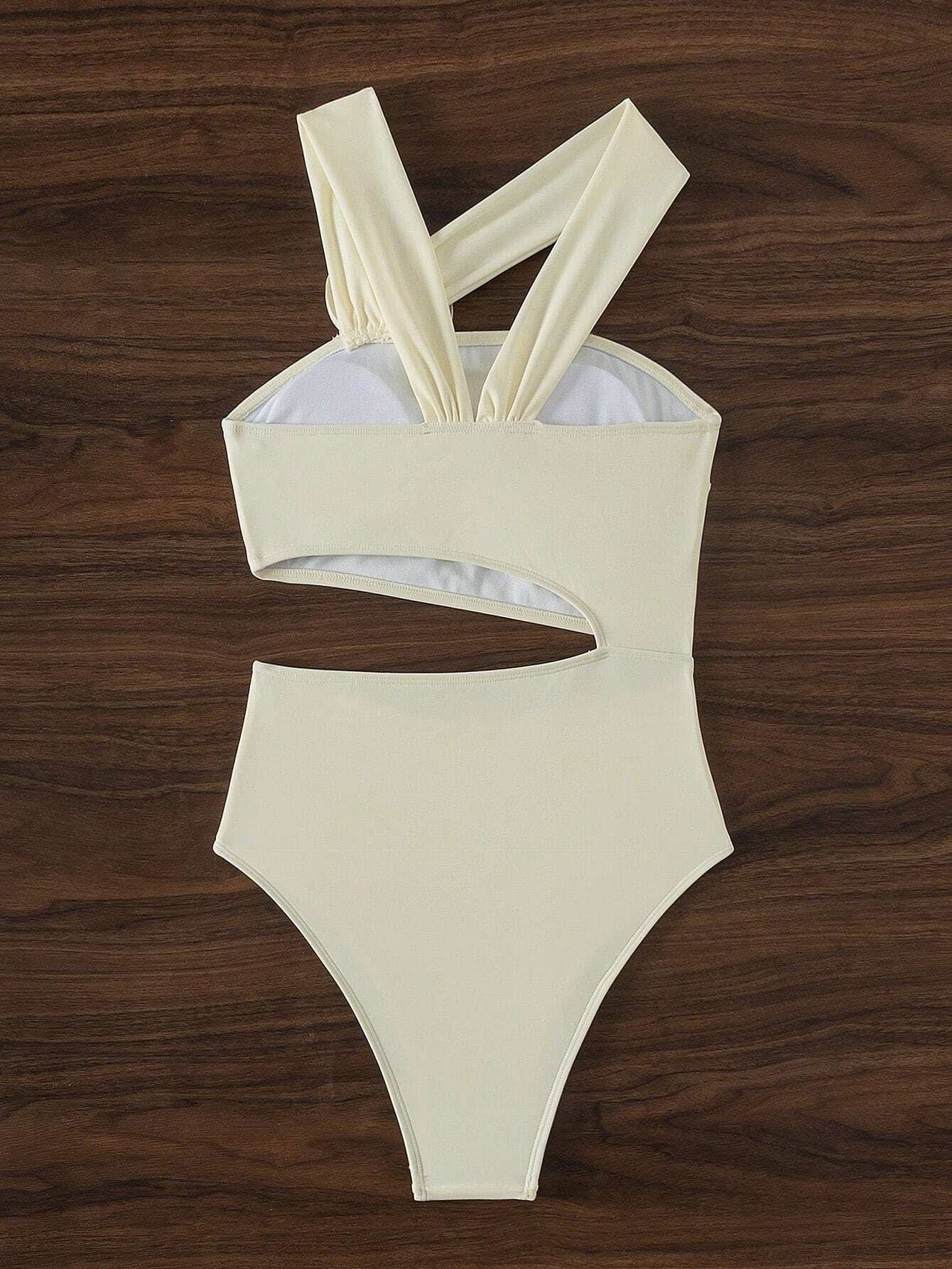 Irregular flower applique hollow out one piece swimwear