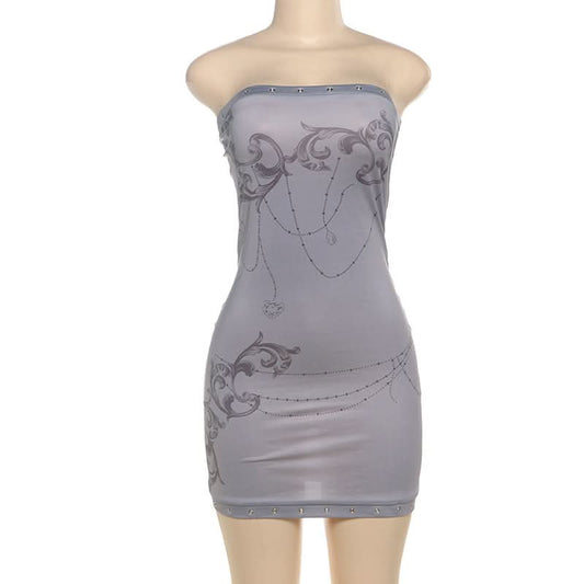 Print hollow out backless tube cut out mini dress | Festival Outfits Women