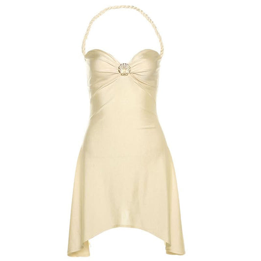 Halter sweetheart neck shell applique mini dress | Festival Outfits Women