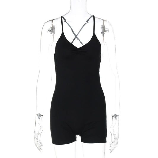 Cross back ruched v neck cami romper | Festival Outfits Women
