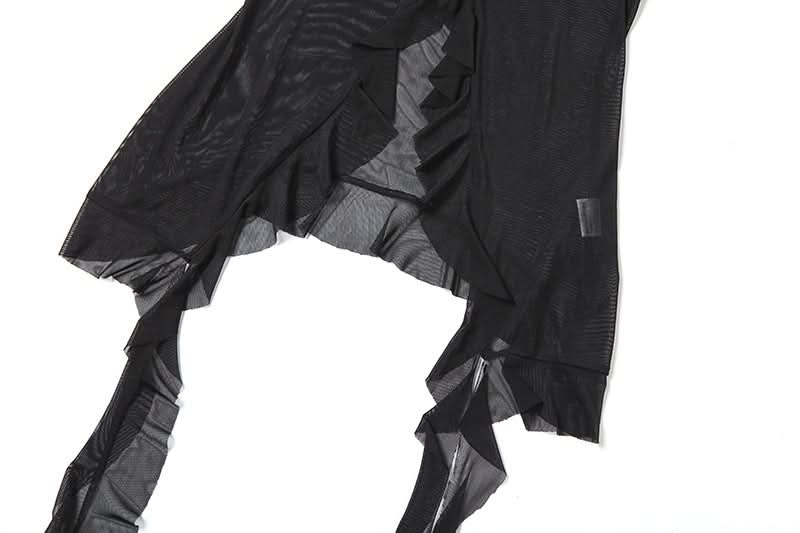 Mesh ruffle self tie v neck halter top | Festival Outfits Women