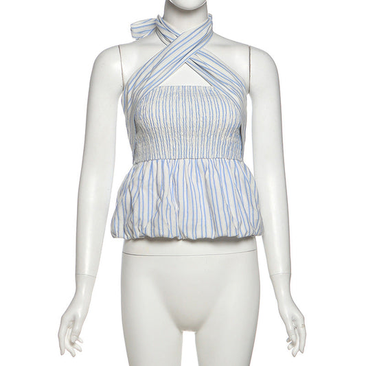 Striped print smocked halter top | Festival Outfits Women