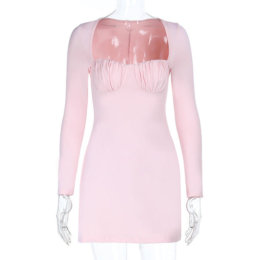 Ruched long sleeve solid mini dress | Festival Outfits Women