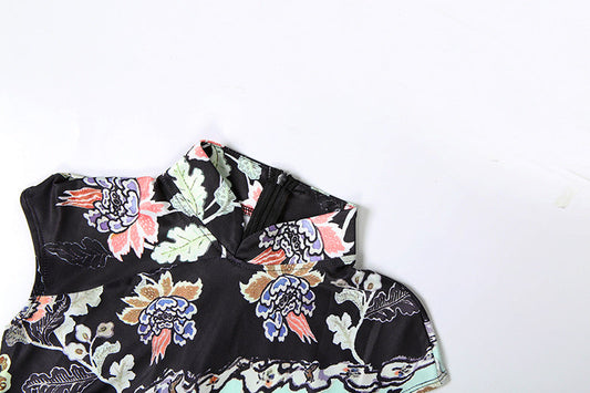Flower print cap sleeve contrast mini dress | Festival Outfits Women