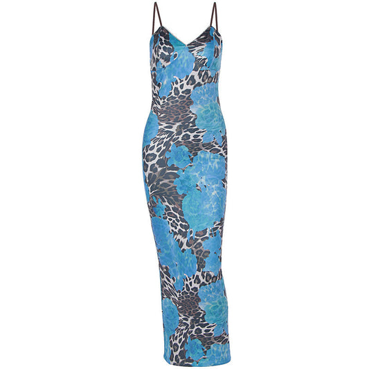 V neck flower print backless cami maxi dress | Festival Outfits Women