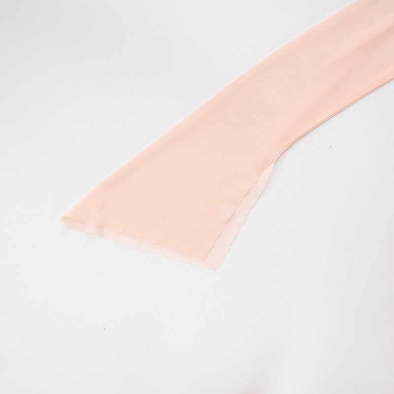 One shoulder long sleeve mesh irregular top | Festival Outfits Women