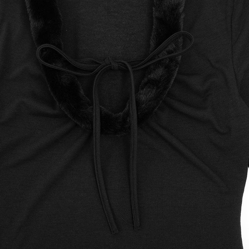 Long sleeve fluffy solid top | Festival Outfits Women