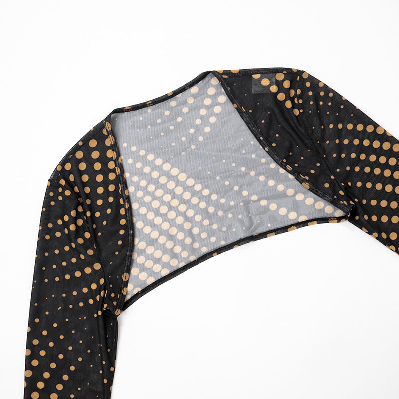 Polka dot long sleeve mesh 3 piece short pant set | Festival Outfits Women