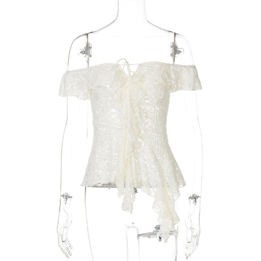 Off shoulder self tie irregular solid top | Festival Outfits Women
