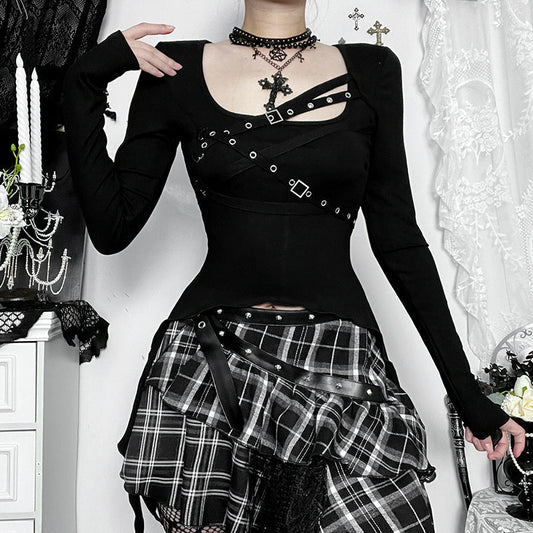 Long sleeve u neck irregular top | Festival Outfits Women