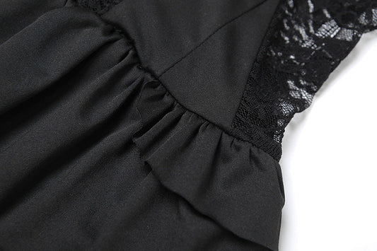 Sweetheart neck button ruffle lace mini dress | Festival Outfits Women