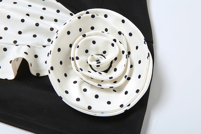 Flower applique backless polka dot mini dress | Festival Outfits Women