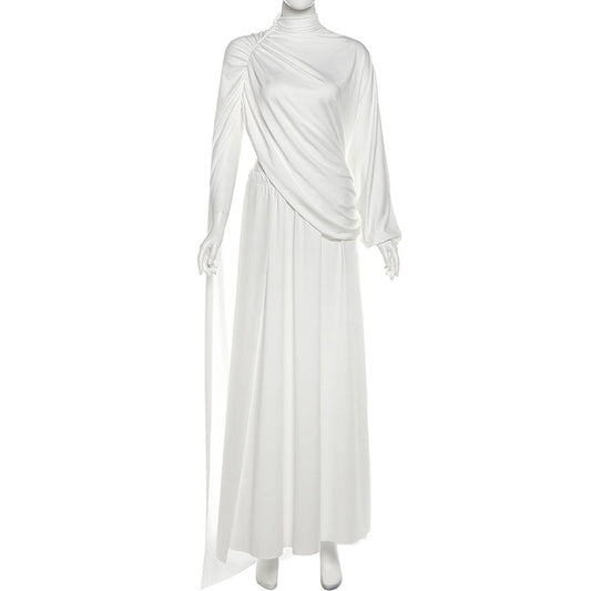 High neck ruched solid maxi skirt set | Festival Outfits Women