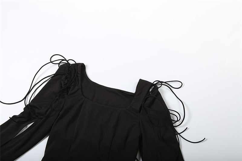Long sleeve self tie ruffle top | Festival Outfits Women
