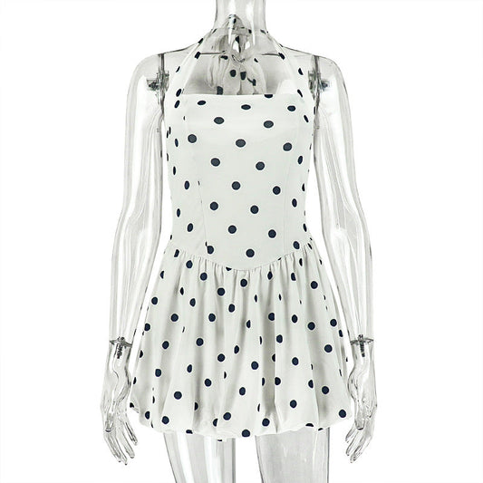 Halter polka dot backless mini dress | Festival Outfits Women