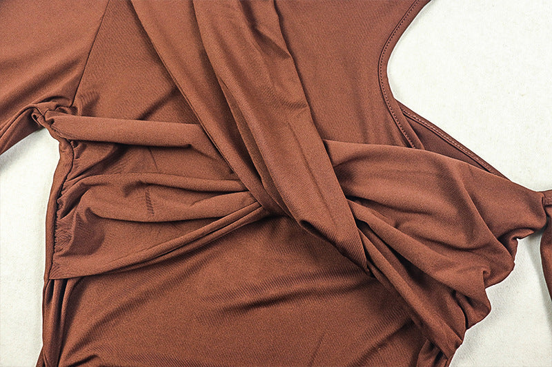 Crewneck long sleeve ruched hollow out cut out maxi dress | Festival Outfits Women