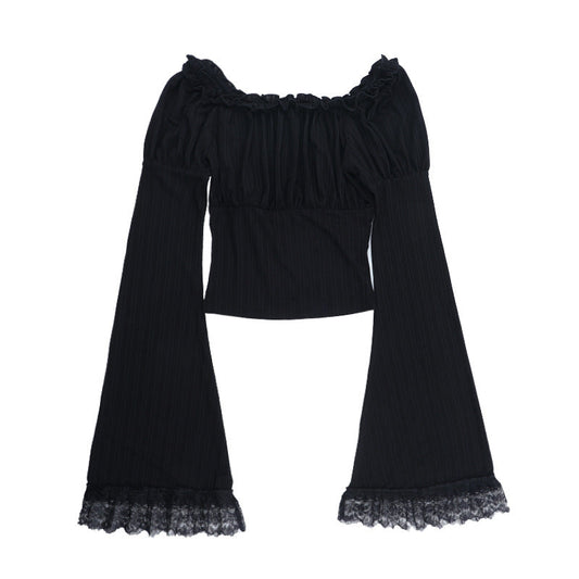 Long flared sleeve ruffle lace hem top | Festival Outfits Women