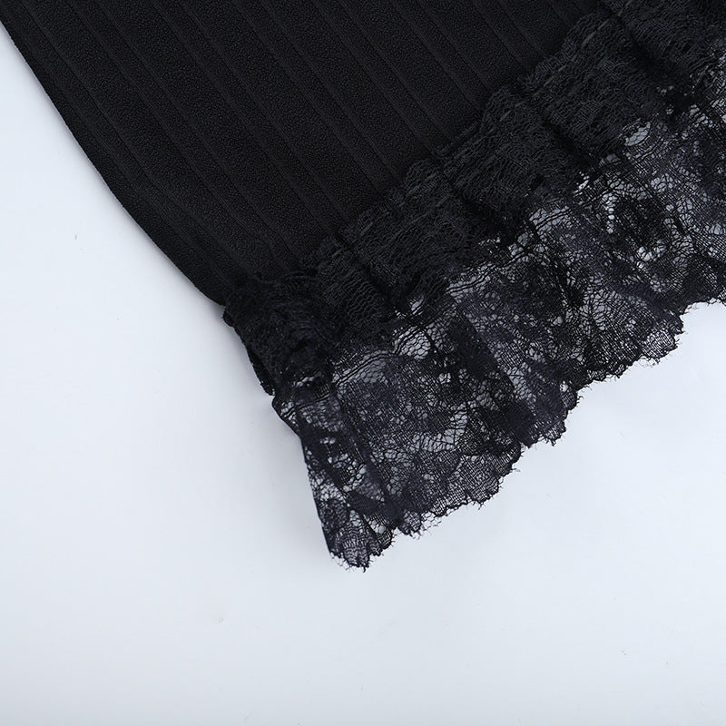 Long flared sleeve ruffle lace hem top | Festival Outfits Women