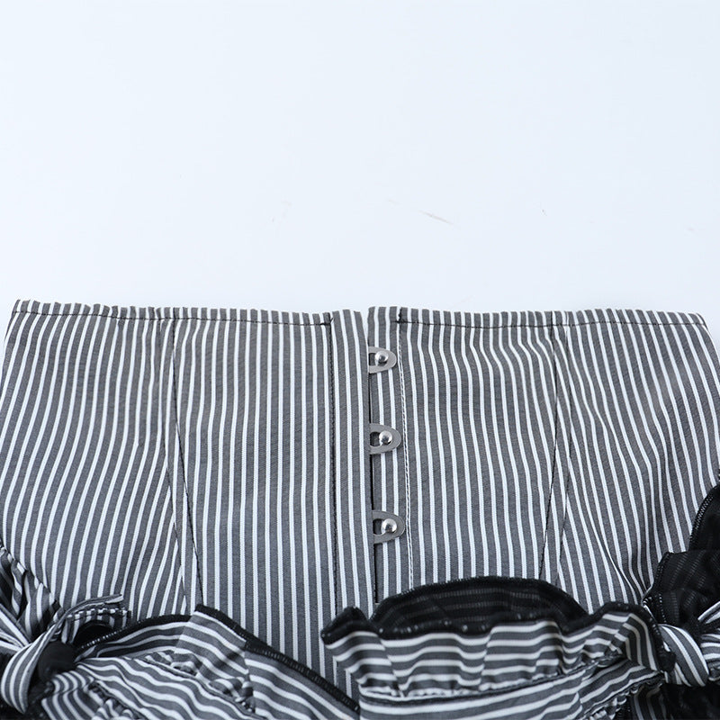 Striped print lace hem bowknot mini skirt | Festival Outfits Women