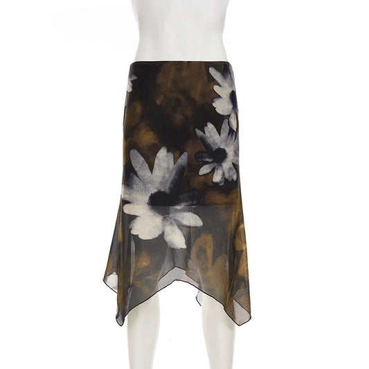 Mesh flower print contrast mini skirt | Festival Outfits Women