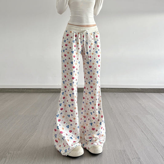 Drawstring print contrast low rise wide leg pant | Festival Outfits Women