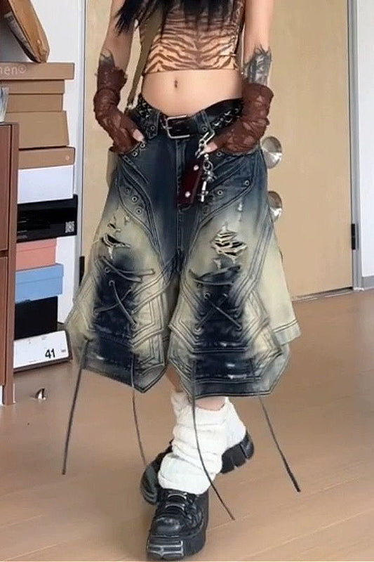 Vintage Harajuku Y2K Ripped Shorts