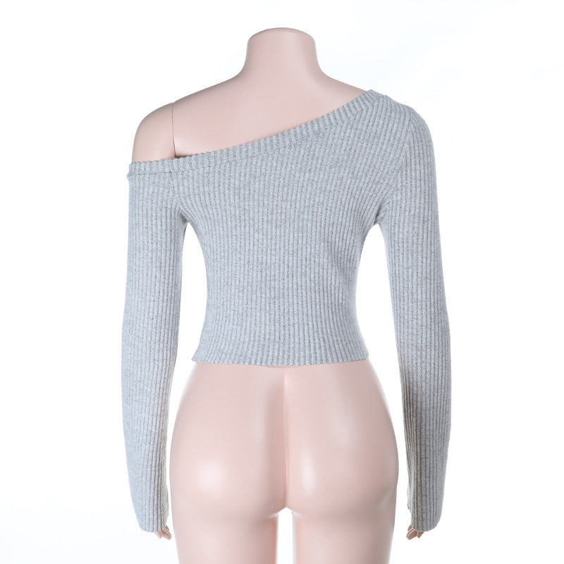 One shoulder long sleeve solid ribbed top | Festival Outfits Women