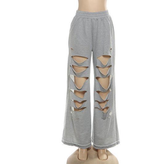 Ripped medium rise solid wide leg pant | Festival Outfits Women