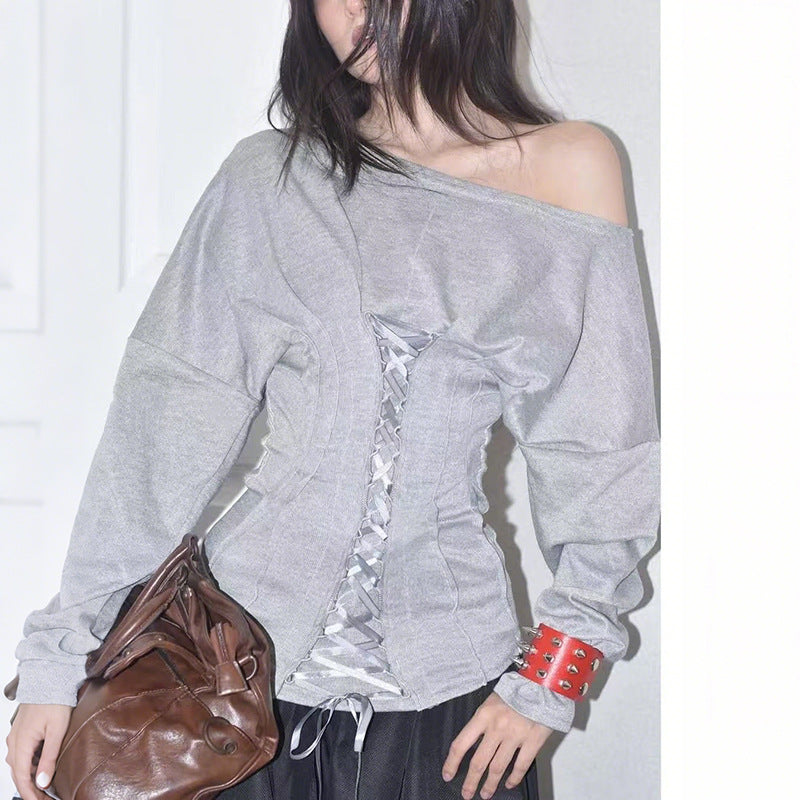 Off shoulder long sleeve lace up corset top | Festival Outfits Women