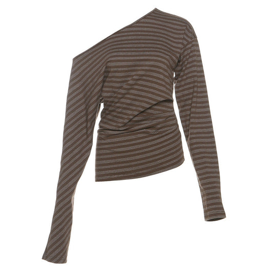 Long sleeve striped one shoulder ruched top | Festival Outfits Women