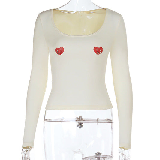 U neck long sleeve sweetheart print o ring top | Festival Outfits Women