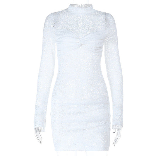 Long sleeve lace see through ruched mini dress | Festival Outfits Women