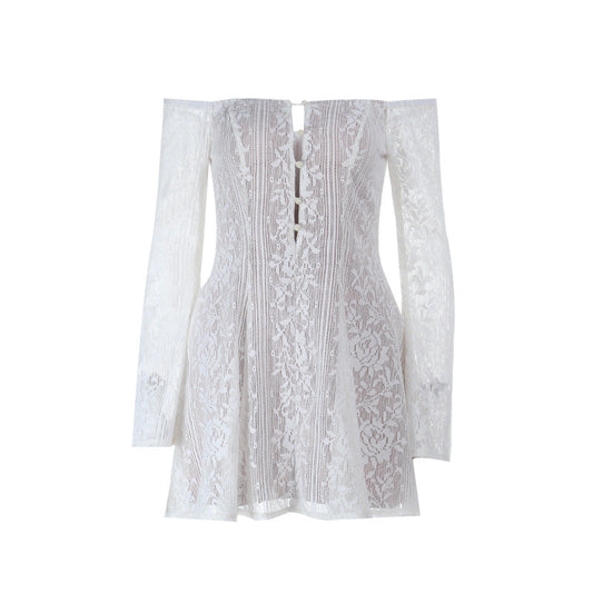 Off shoulder button hollow out cut out mini dress | Festival Outfits Women