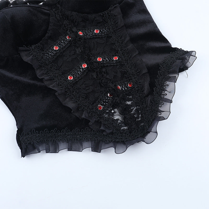Sweetheart neck ruffle velvet top | Festival Outfits Women