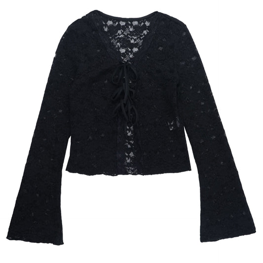 Long sleeve self tie lace crop top | Festival Outfits Women