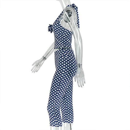 Halter flower applique polka dot pant set | Festival Outfits Women
