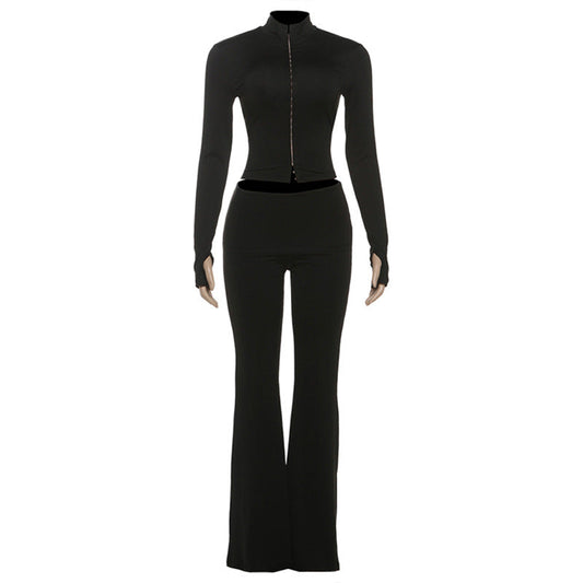 Long sleeve high neck zip-up pant set | Festival Outfits Women