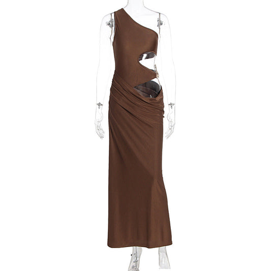 One shoulder hollow out ruched cut out maxi dress | Festival Outfits Women