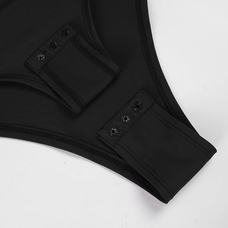 V neck long sleeve beaded solid bodysuit | Festival Outfits Women