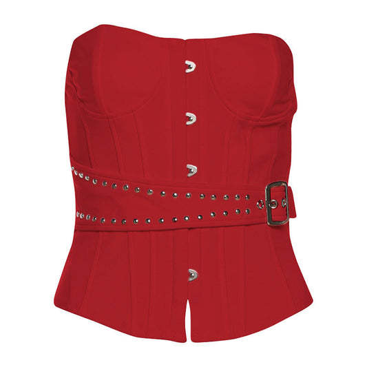 Button buckle corset backless tube top | Festival Outfits Women