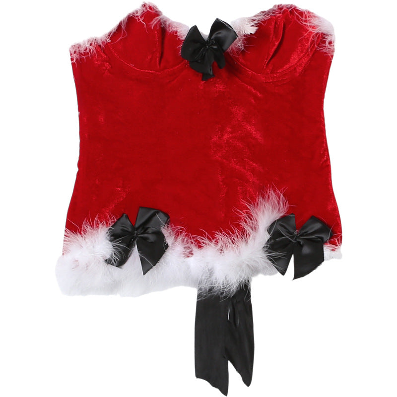 Sweetheart neck bowknot lace up feather top | Festival Outfits Women