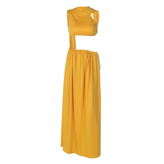 Ruched backless high slit crop maxi skirt set | Festival Outfits Women