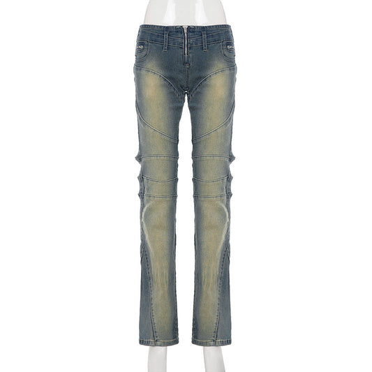 Zip-up pocket low rise straight leg pant | Festival Outfits Women