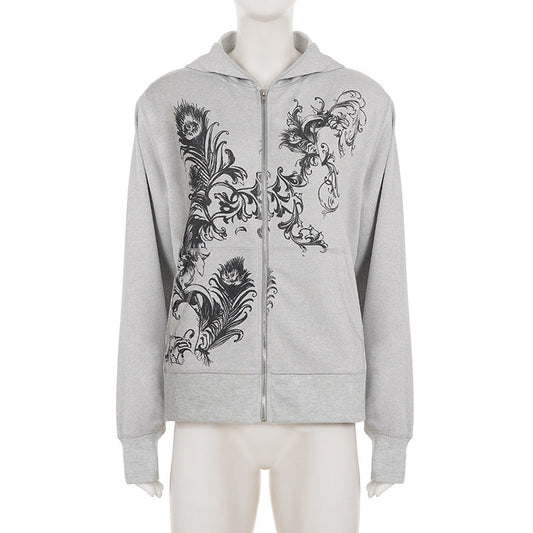 Long sleeve hoodie zip-up abstract top | Festival Outfits Women