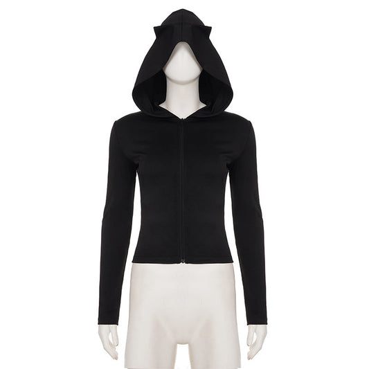 Hoodie long sleeve zip-up solid top | Festival Outfits Women