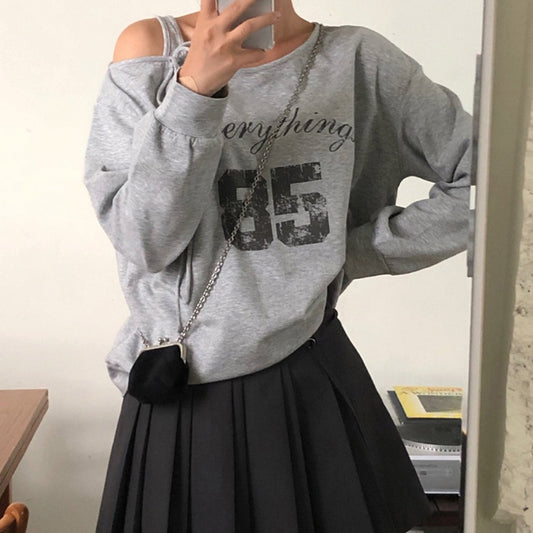 Irregular long sleeve letter pattern self tie top | Festival Outfits Women