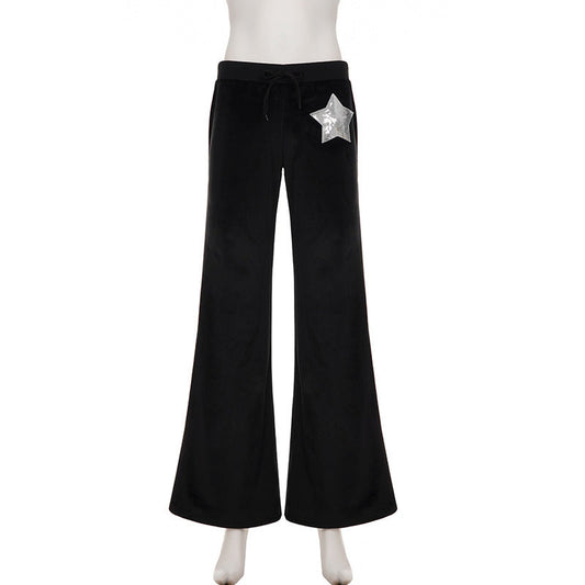 Drawstring velvet glitter star pattern wide leg pant | Festival Outfits Women